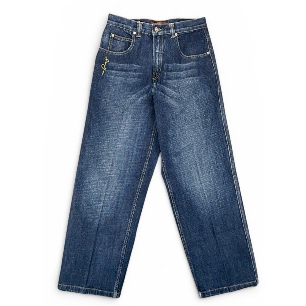VTG Y2K Sean John Baggy Jeans Script Dark Wash Indigo Unisex Youth 16 Fits 28x30